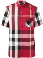 Burberry - Checked Button-down Shortsleeved Shirt - Men - Cotton/polyamide/spandex/elastane - Xl, Red, Cotton/polyamide/spandex/elastane