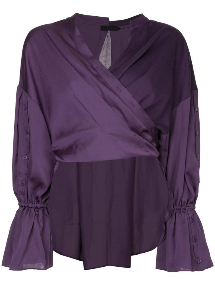 Aula Panelled Wrap Around Blouse - Pink & Purple