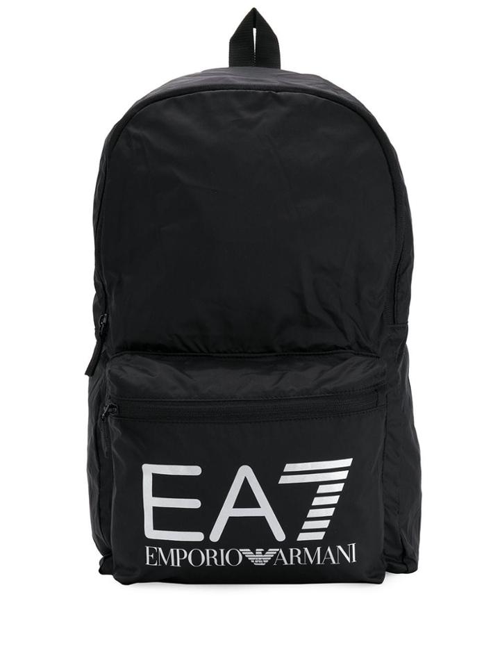 Ea7 Emporio Armani Logo Zipped Backpack - Black