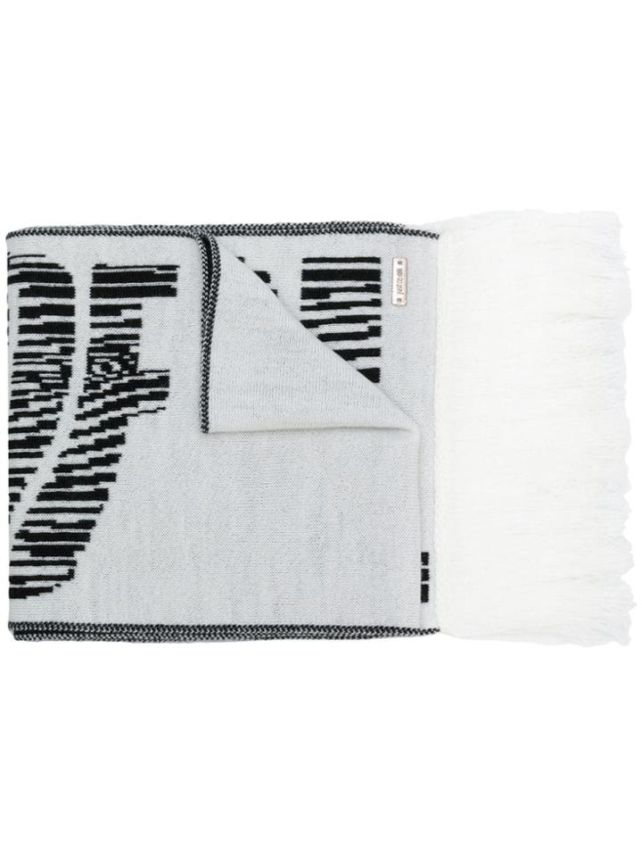 Just Cavalli Fringed Slogan Scarf - White