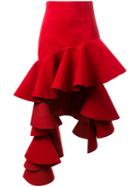 Jacquemus Ruffled High Low Skirt, Women's, Size: 36, Red, Polyester/polyurethane