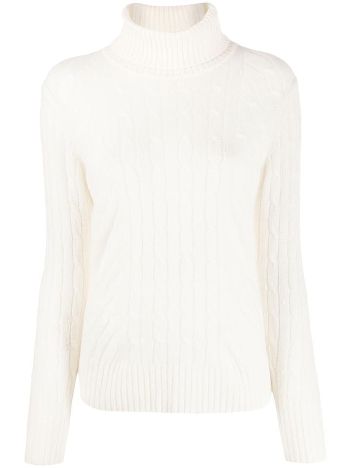 N.peal Cable Knit Roll Neck Jumper - White