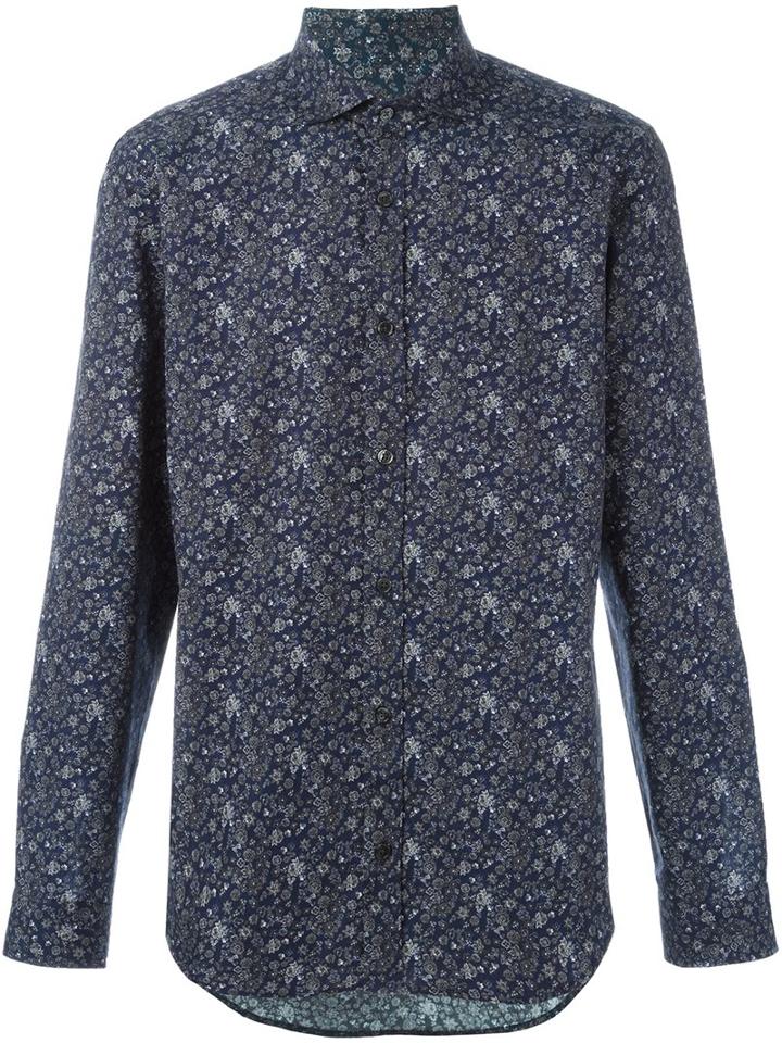 Z Zegna Floral Print Shirt, Men's, Size: 41, Blue, Cotton