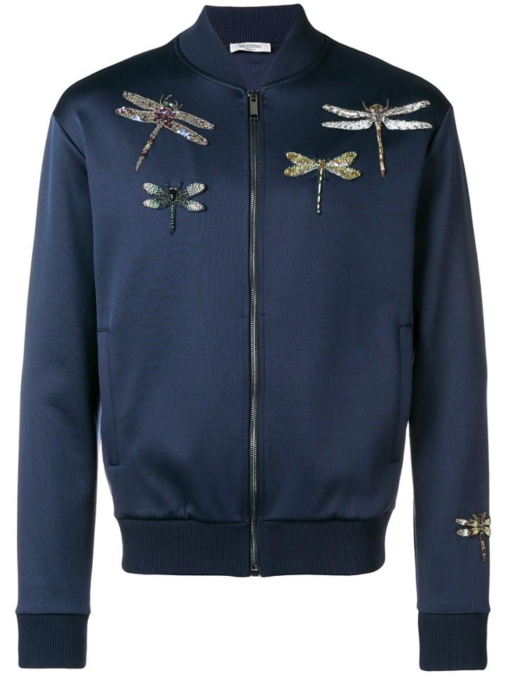 Valentino Dragonfly Embellished Bomber Jacket - Blue