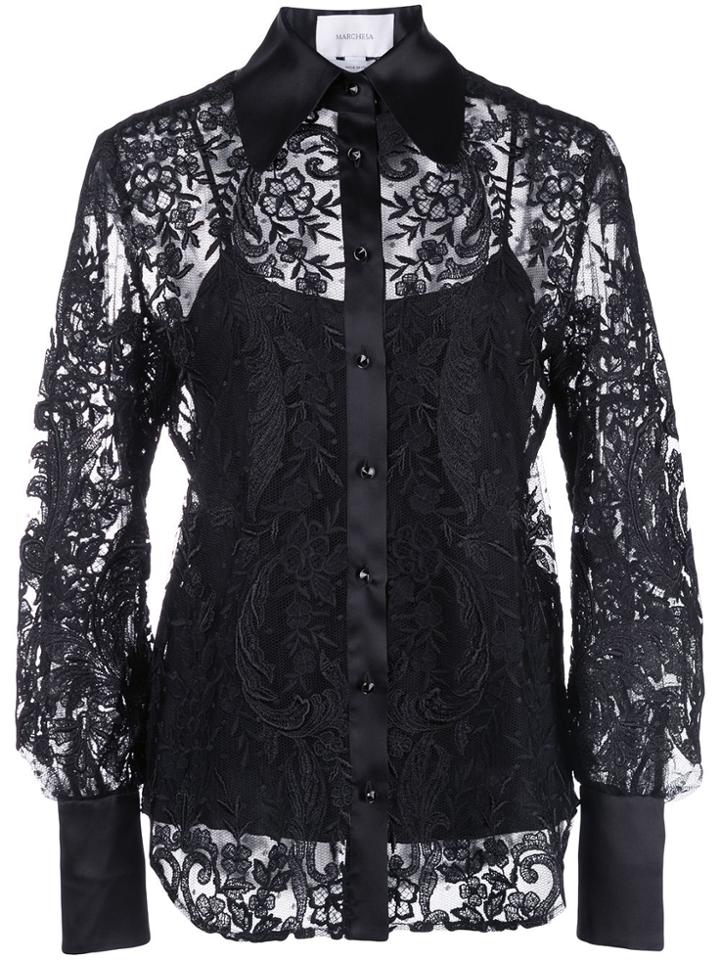 Marchesa Embroidered Lace Shirt - Black