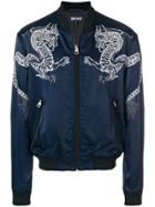 Just Cavalli Dragon Embroidered Bomber Jacket - Blue