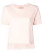 Twin-set Lace And Feather Trim T-shirt - Neutrals