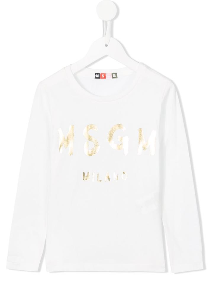 Msgm Kids Logo Print T-shirt, Girl's, Size: 8 Yrs, White