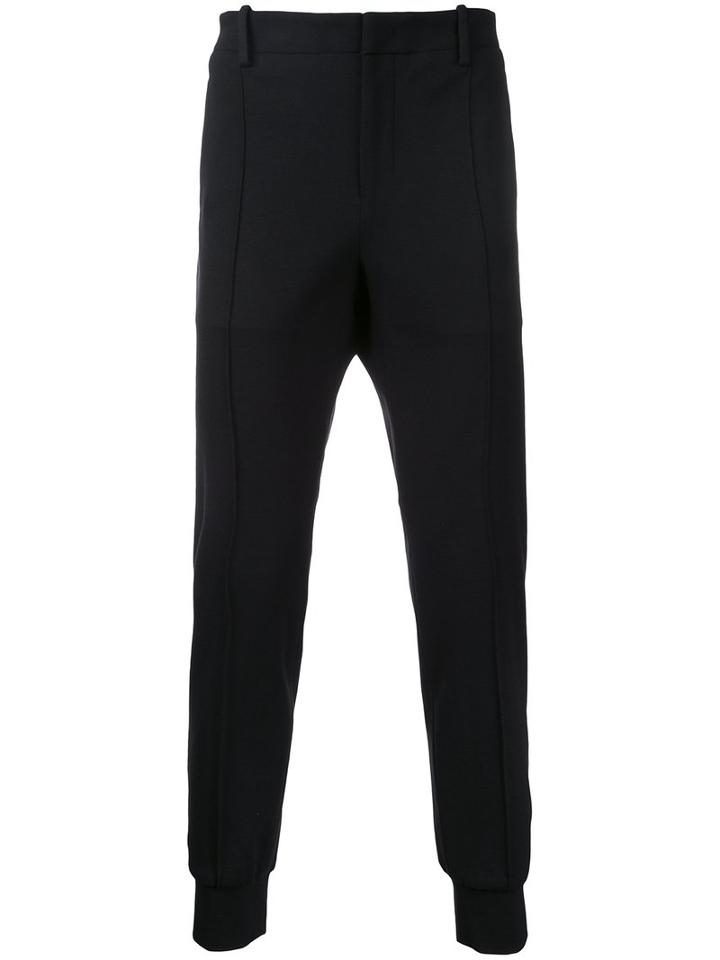 Wooyoungmi Rib Detail Track Pants, Men's, Size: 46, Black, Acrylic/nylon/rayon/spandex/elastane