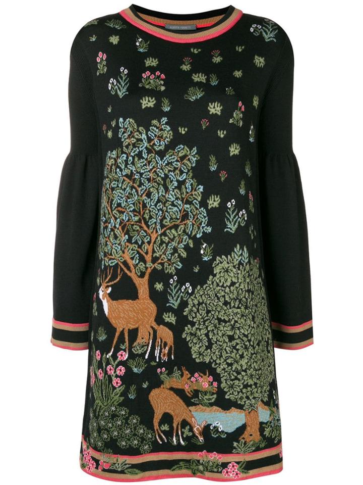 Alberta Ferretti Printed Dress - Black