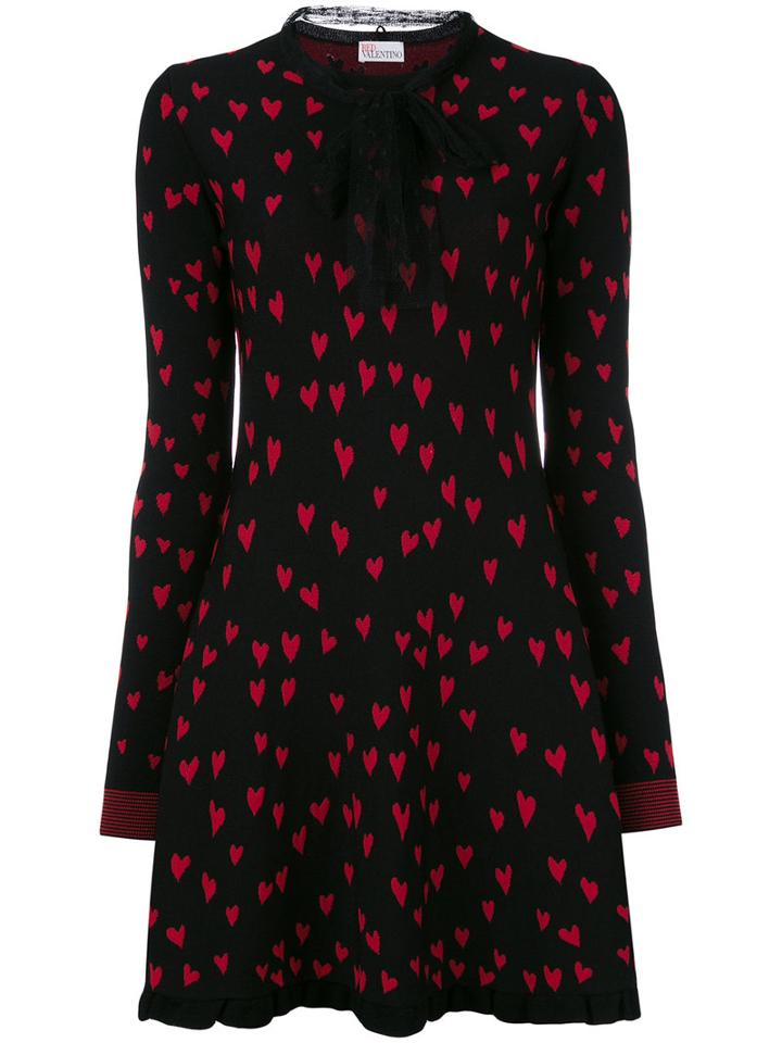 Heart Print Knitted Dress - Women - Cotton/polyamide/viscose - S, Black, Cotton/polyamide/viscose, Red Valentino