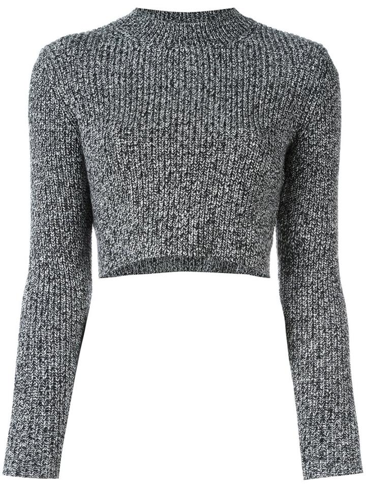 Carven Ribbed Cropped Jumper, Women's, Size: Large, Black, Wool