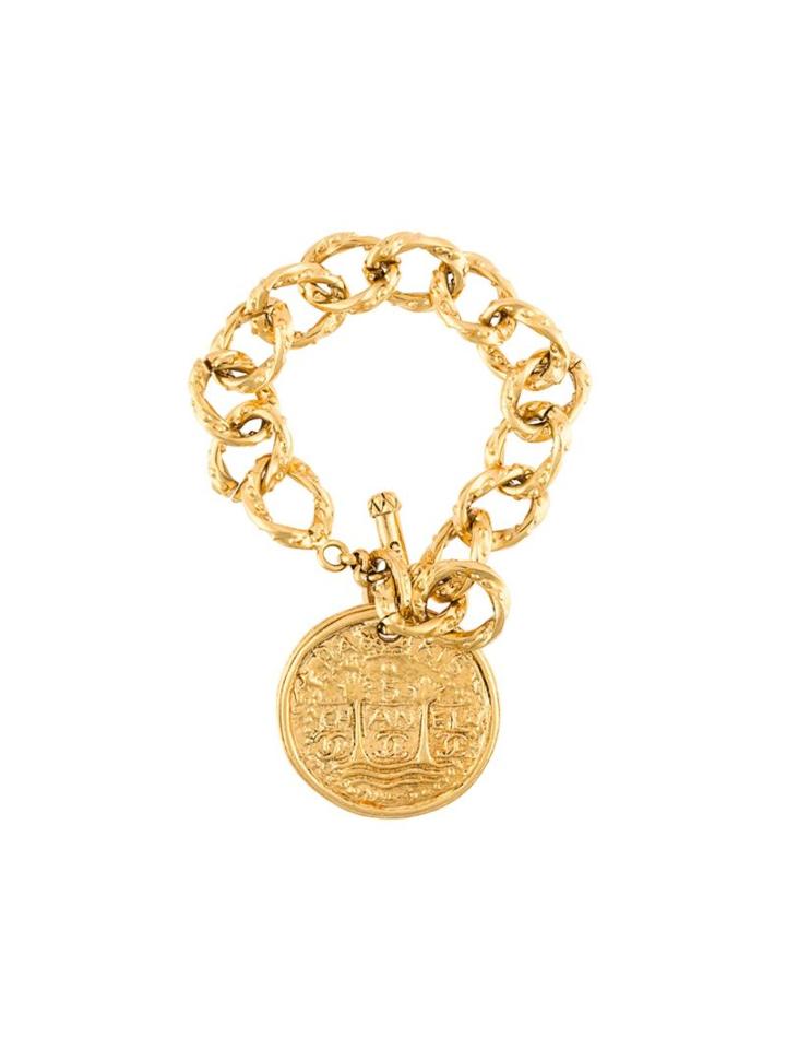 Chanel Vintage Logo Plaque Bracelet, Women's, Metallic