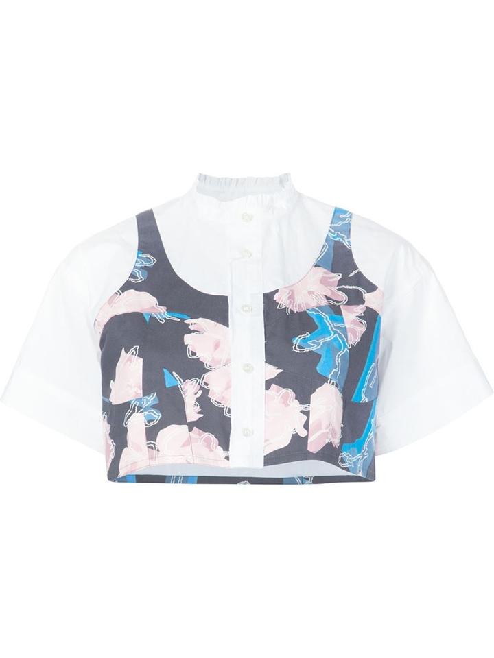 Julien David Floral Print Cropped Shirt