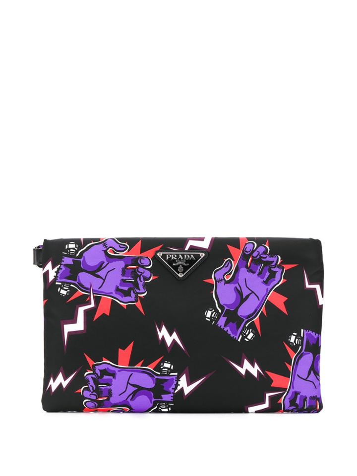 Prada Frankenstein Hands Printed Clutch - Black