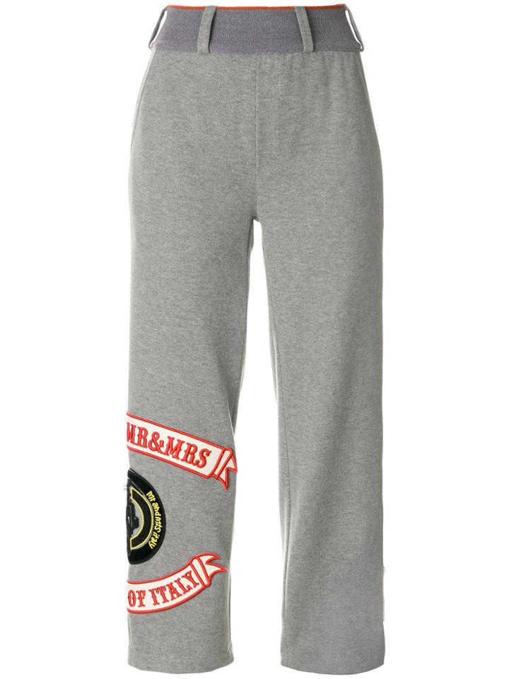 Mr & Mrs Italy Patched Cropped Jogging Trousers - Grey