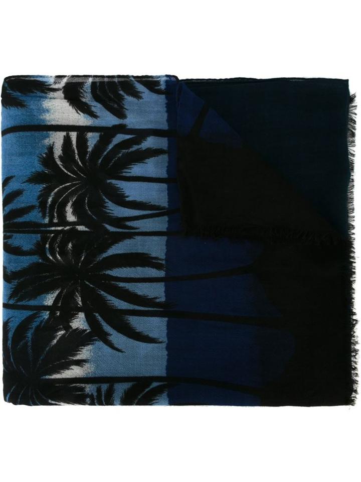 Saint Laurent - Palm Tree Print Scarf - Unisex - Wool - One Size, Blue, Wool