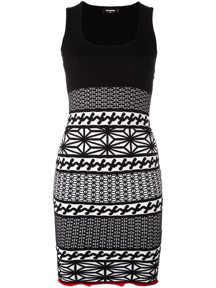 Dsquared2 Knit Pattern Fitted Dress, Women's, Size: Large, Black, Polyester/viscose