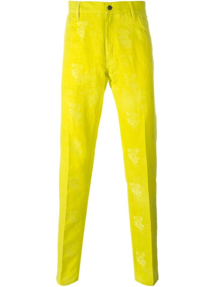 Ann Demeulemeester Jacquard Trosers, Men's, Size: M, Yellow/orange, Cotton/linen/flax/nylon