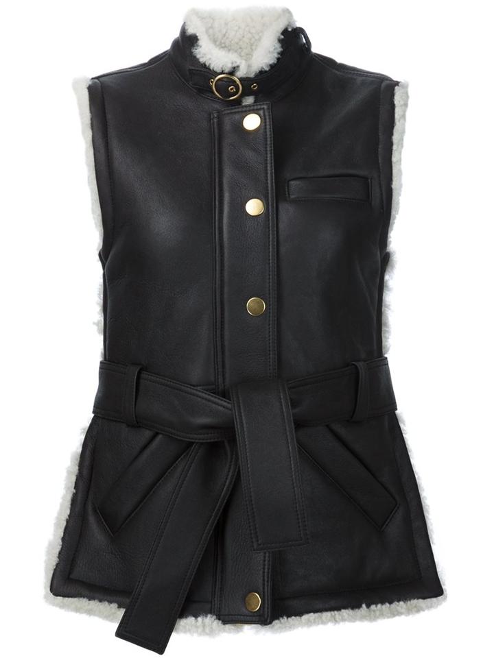 Derek Lam 10 Crosby Buttoned Belted Sleeveless Jacket, Women's, Black, Leather