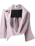 Aganovich Asymmetric Lapel Cropped Jacket, Women's, Size: 40, Pink/purple, Linen/flax
