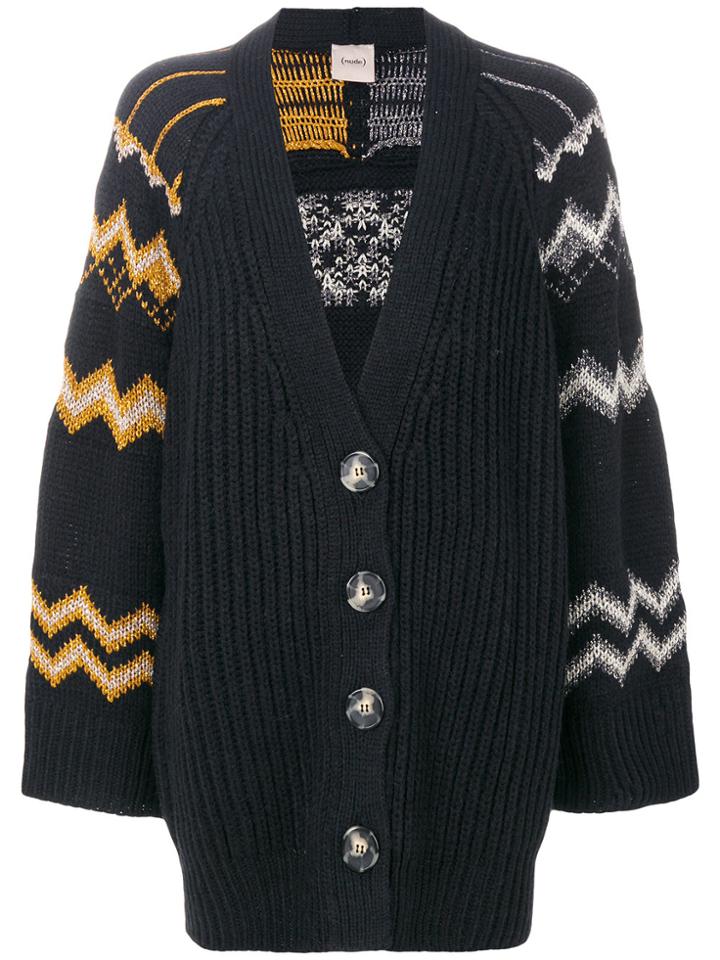 Nude Zigzag Knit Cardigan - Black