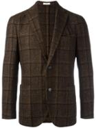 Boglioli Patch Pockets Plaid Blazer, Men's, Size: 52, Brown, Wool/linen/flax/cashmere/cupro
