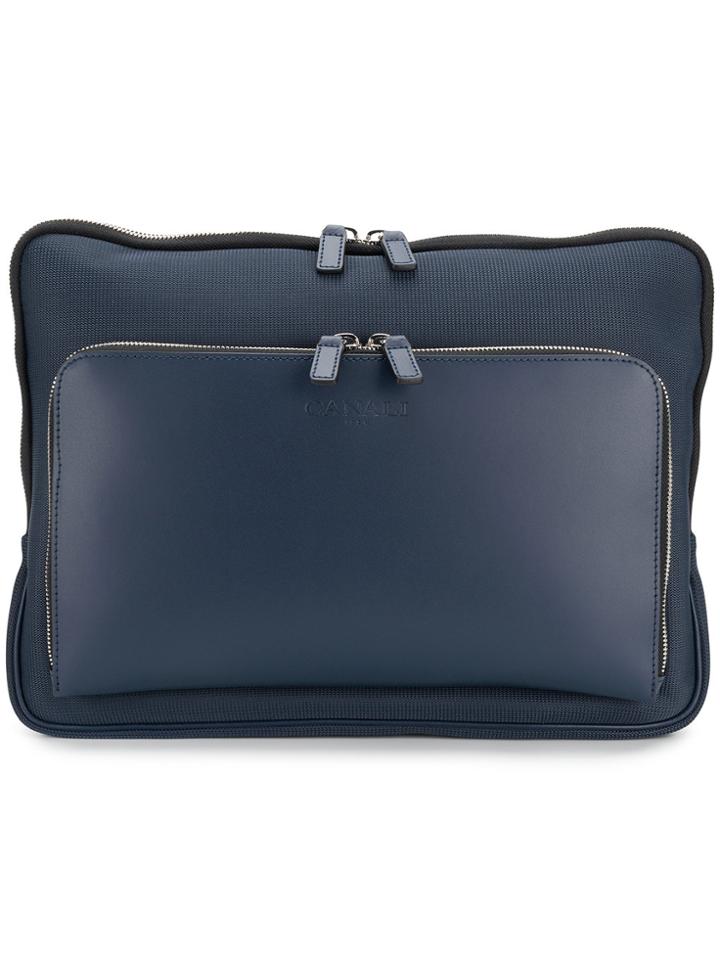 Canali Panelled Zipped Pouch - Blue