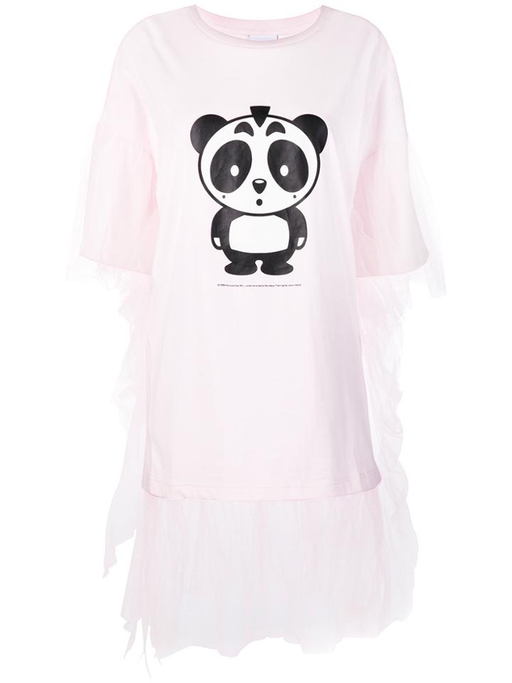 Nicopanda Panda Print Tulle Trim T-shirt - Pink & Purple