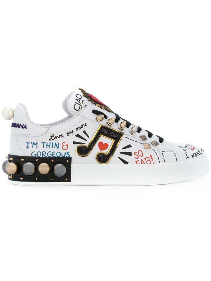 Dolce & Gabbana Musical Patch Lace-up Sneakers - White