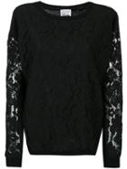 Twin-set - Floral Lace Detail Sweatshirt - Women - Polyester/spandex/elastane/viscose - M, Black, Polyester/spandex/elastane/viscose