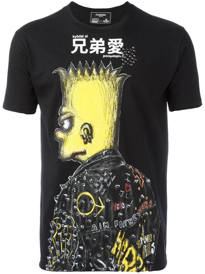 Dom Rebel Punk Print T-shirt, Men's, Size: Large, Black, Cotton