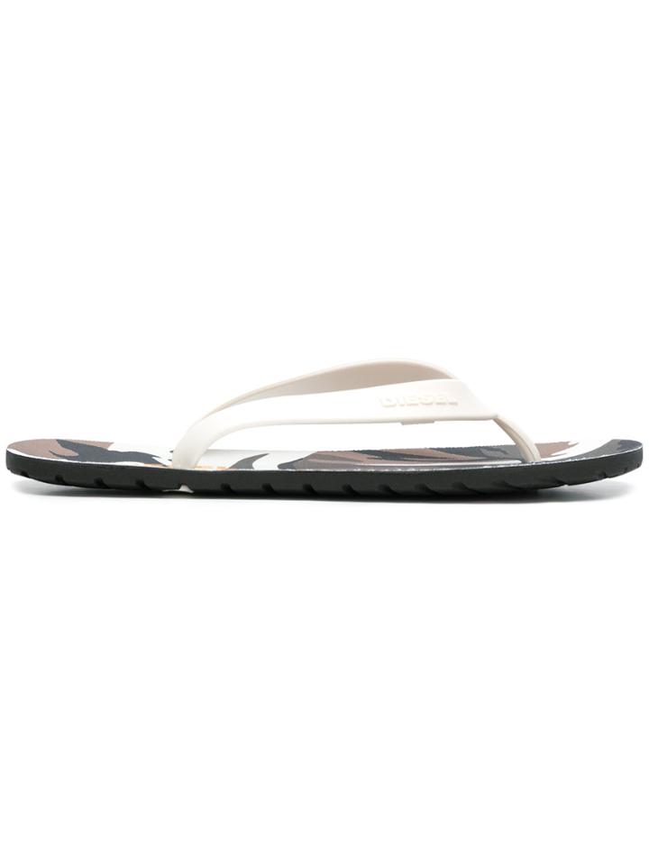 Diesel Camouflage Print Flip Flops - White