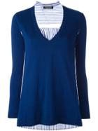 Twin-set V Neck Knitted Top, Women's, Size: Medium, Blue, Cotton/cashmere