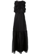 Giambattista Valli - Ruffled Plunge Gown - Women - Silk - 40, Black, Silk