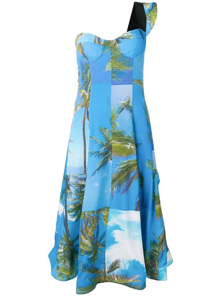 Natasha Zinko Printed One Shoulder Dress - Blue