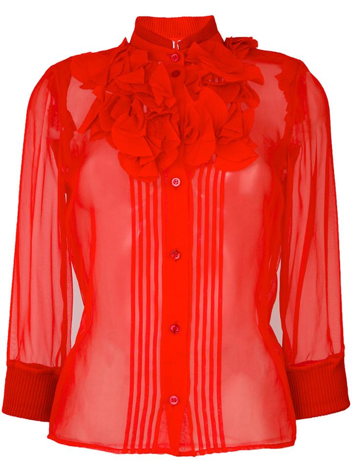 Givenchy Sheer Frill Fitted Shirt - Red