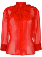 Givenchy Sheer Frill Fitted Shirt - Red