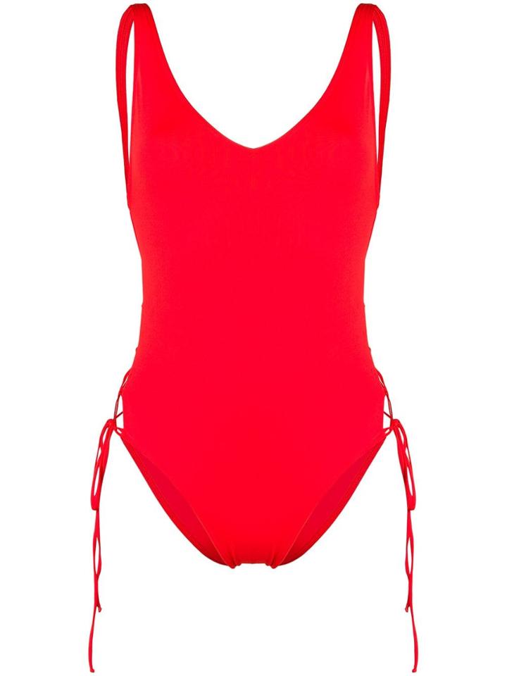 Sian Swimwear Lace-up Swimsuit - Red