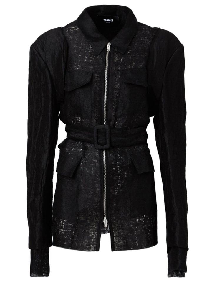 Yang Li Belted Pocket Detail Fitted Jacket - Black