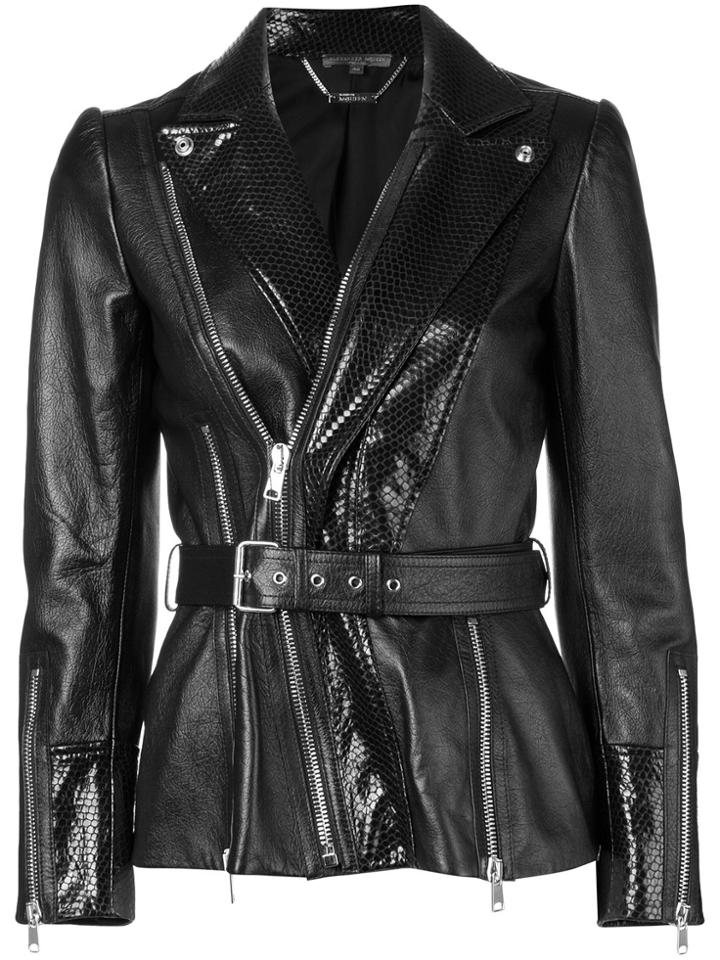 Alexander Mcqueen Belted Waist Leather Jacket - Black