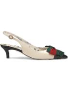 Gucci Leather Sling-back Pump With Web Bow - White