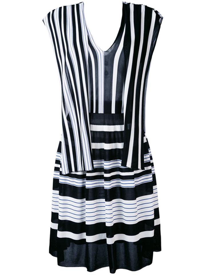 Msgm V Neck Striped Dress - Black
