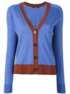 Odeeh Contrast Detail V-neck Cardigan, Women's, Size: 38, Blue, Virgin Wool