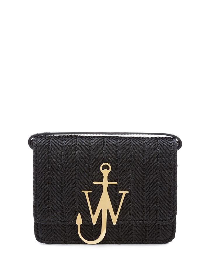 Jw Anderson Black Raffia Anchor Logo Bag