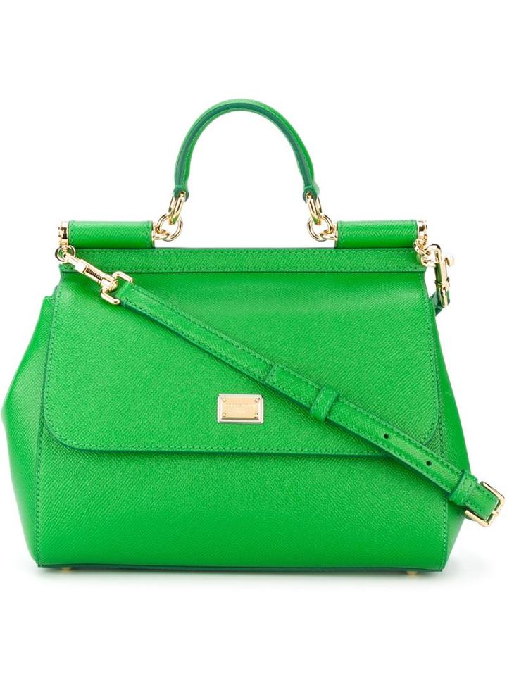 Dolce & Gabbana Sicily Tote, Women's, Green, Calf Leather