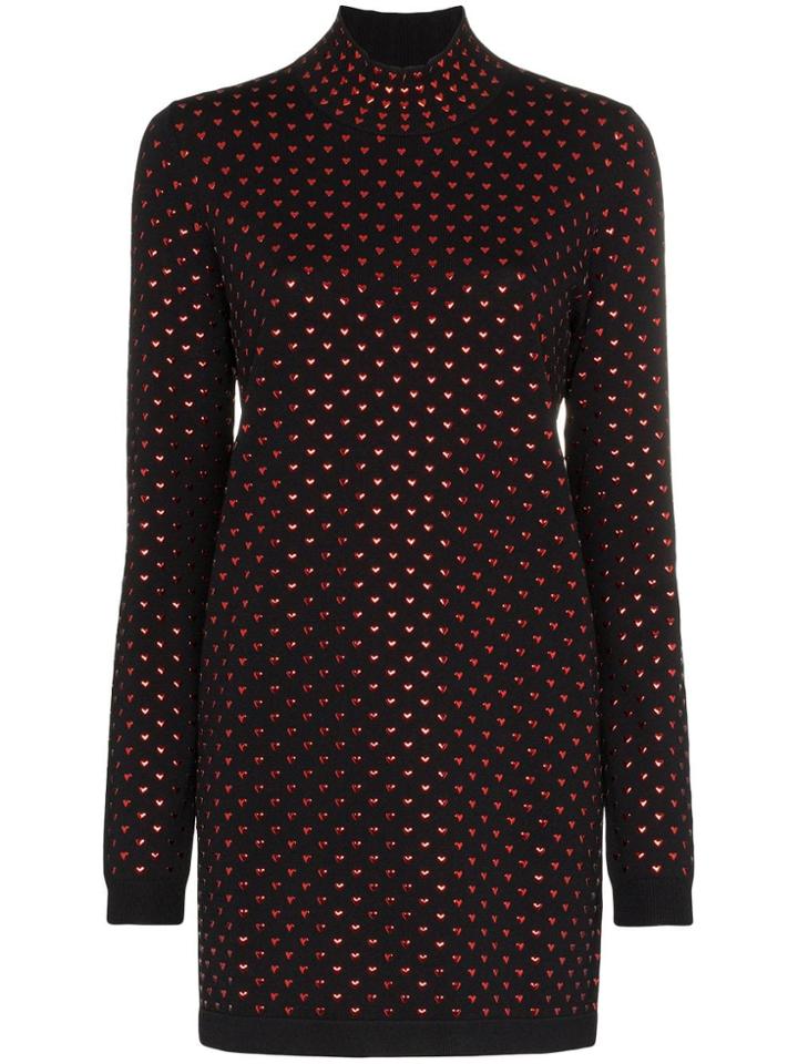 Adam Selman Turtle Neck Heart Embellished Mini Dress - Black