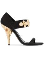 Prada Black Satin Gold Heel 125 Sandals