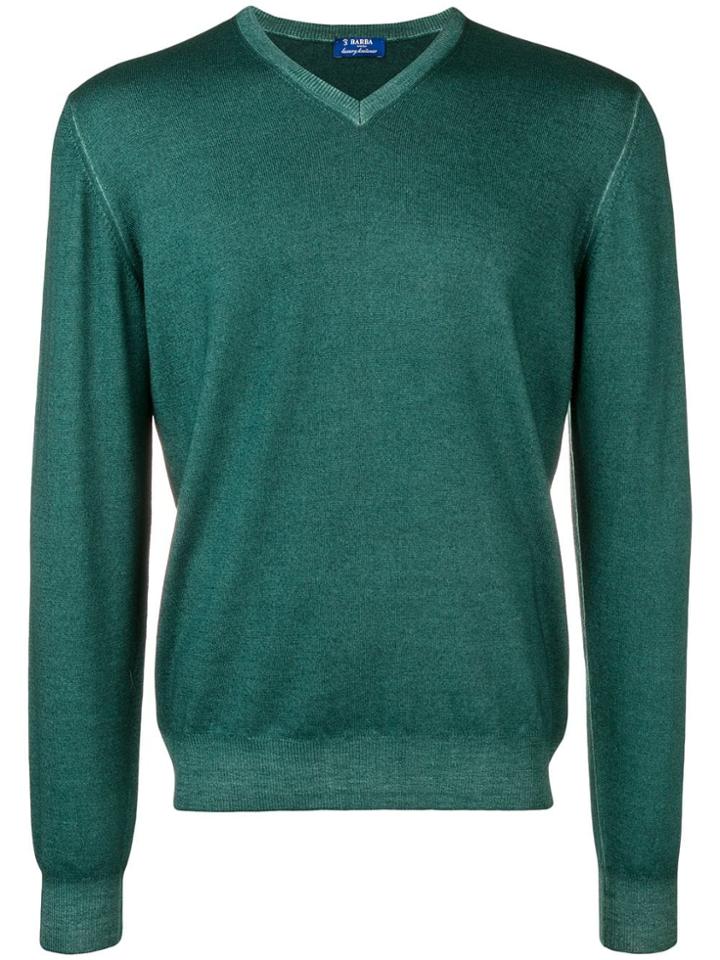 Barba Knit V-neck Sweater - Green