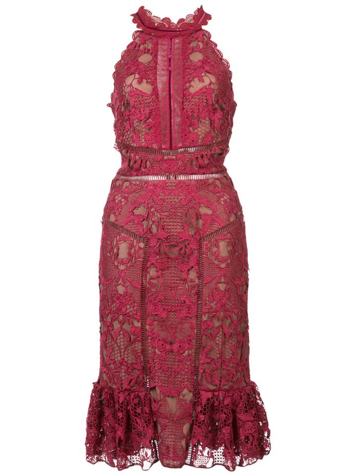 Marchesa Notte Fitted Lace Dress - Pink & Purple
